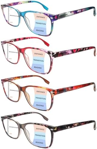 Progressive Multifocus Reading Glasses for Women, Pattern Print Blue Light Block Stylish Ladies Computer Readers