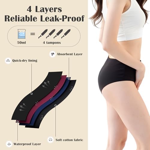 Incontinence Underwear for Women Washable Period Underwear Absorbent Cotton Panties Bladder Leak Underwear for Women Teens