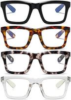 4 Pack Oprah Style Reading Glasses for Women Men Blue Light Blocking Computer Square Metal Spring Readers +2.0