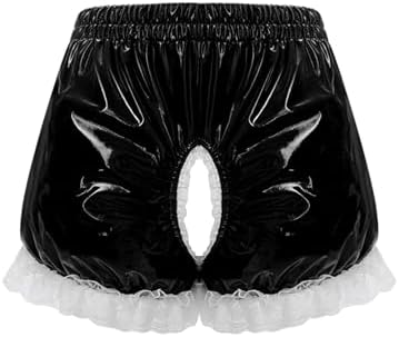 Womens Bloomers Maid Ruffle Pumpkin Boxer Shorts Patent Leather Hollowing Out Crotch Hot Pants
