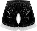Womens Bloomers Maid Ruffle Pumpkin Boxer Shorts Patent Leather Hollowing Out Crotch Hot Pants