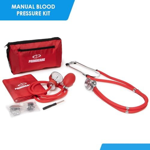 Primacare DS-9181-RD Professional Aneroid Sphygmomanometer and Sprague Rappaport Stethoscope, Manual Blood Pressure Kit with Cuff and Carrying Case, Red
