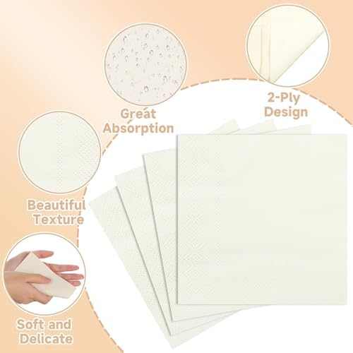 NatNarr 120 Pcs Cocktail Napkins Ivory Napkins Disposable Cream Dessert Beverage Napkin Beige Party Napkin for Wedding, Baby Bridal Shower, 5X5 Inch