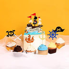 13 Pcs Pirate Cake Toppers, Glitter Pirate Cupcake Decoration, Happy Birthday Cake Topper, for Kids Boys Birthday Halloween Party Muffin Decor