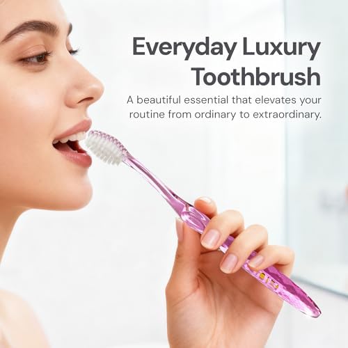 Nano-b Manual Toothbrush for Adults with Sensitive Gums, Silver Soft/Medium Bristles, Travel Case, Crystal