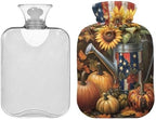 Sunflowers with Flag Hot Water Bottle with Soft Cover Feet and Bed Warmer Hot Water Bag for Hot and Cold Compress, 2 Liters
