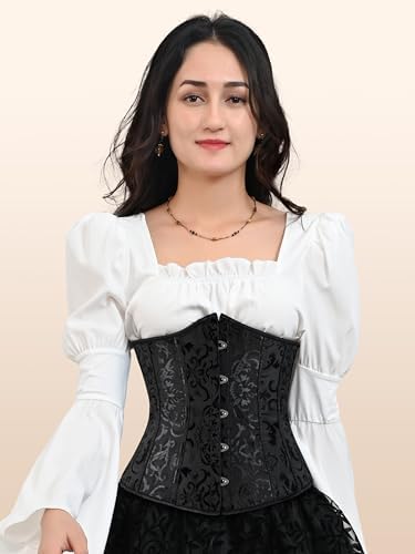 Zhitunemi Halloween Costumes Woman 2025: Black Underbust Corset Top for Women Pirate Costume - Corsets for Pirate Theme Party
