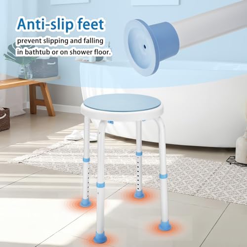 Foldable Adjustable Swivel Bath Seat Bathroom Bathtub Shower Chair Stool for Elderly and Disabled, Seniors Tub Transfer Bench for Inside Shower (Blue, Rotating Model)