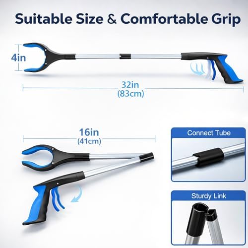 Grabber Reacher Tool - 32” Extra Long Foldable Gripper and Reaching Tool - Heavy Duty Pick Up Stick Grabbers for Seniors, Trash, Surgery Recovery Must Haves Gifts (Blue)