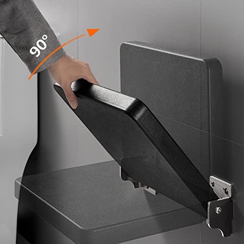 Folding Shower Seat, Wall Mounted, Black, Stainless Steel & Polyurethane, 5mm Depth & Height