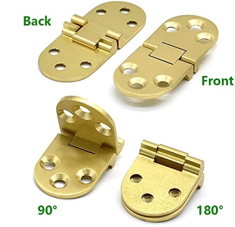 4 Pcs Brass Butler Tray Hinge Round Edge, 180 Degree Folding Flip Top Ellipse Table Clamshell Hinge for Folding Furniture Sewing Machine with Screws