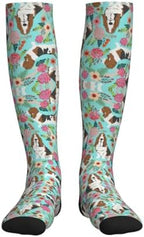 Sweet Basset Hound Florals Compression Socks For Woman & Man 20-30mmhg Knee High Calves For Flying Running Nurses