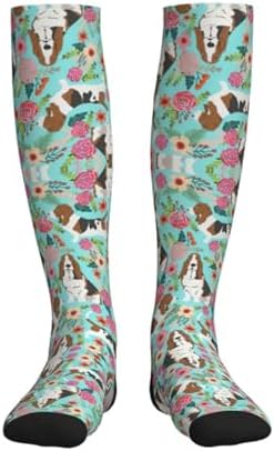 Sweet Basset Hound Florals Compression Socks For Woman & Man 20-30mmhg Knee High Calves For Flying Running Nurses