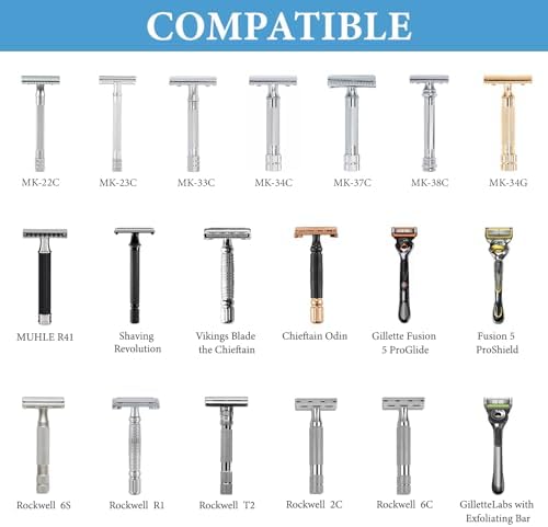Linkidea Premium Men's Razor Stand, Safety Razor Holder Compatible with Vikings Blade the Chieftain, Merkur 34C, 700002, 23C, 38C, Shaving Tool Organizer for Bathroom Counter (Silver)