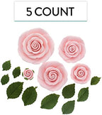 Global Sugar Art Edible Exquisite Rose & Leaf Tray Sugar Cake Flowers, Pink Unwired, 5 Count by Chef Alan Tetreault