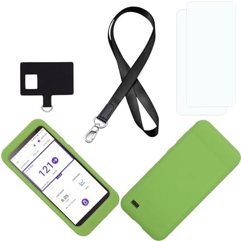SNK Premium Silicone Case (Includes Lanyard + Lanyard Patch + Screen Protector) for Omnipod 5 Receiver (Continuous Glucose Monitoring) (Green)