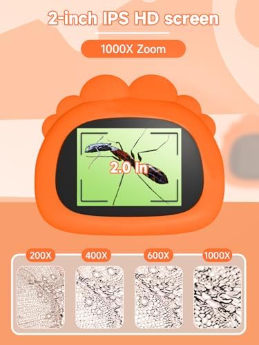 Microscope for Kids, 1000X Handheld Digital Miniscope with 2.0" Screen, Portable Pocket Microscope Education Toys Christmas Gifts for Age 3 4 5 6 7 8 9 10 Girls Boys