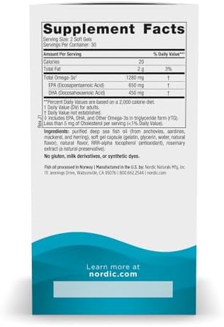 Nordic Naturals Ultimate Omega, Lemon Flavor - 60 Soft Gels - 1280 mg Omega-3 - High-Potency Fish Oil Supplement with EPA & DHA - Promotes Brain & Heart Health - Non-GMO - 30 Servings