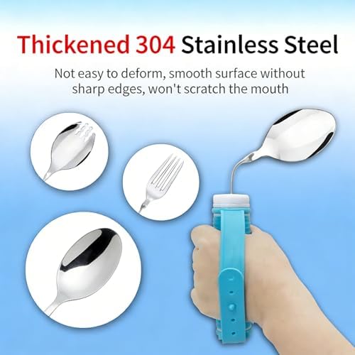 360° Rotating Weighted Adaptive Spoon for Elderly Adults,Parkinson Hand Tremors Arthritis Stroke Eating Aids,Feeding Utensil with Adjustable Strap,Detachable Assistive Feeding Device