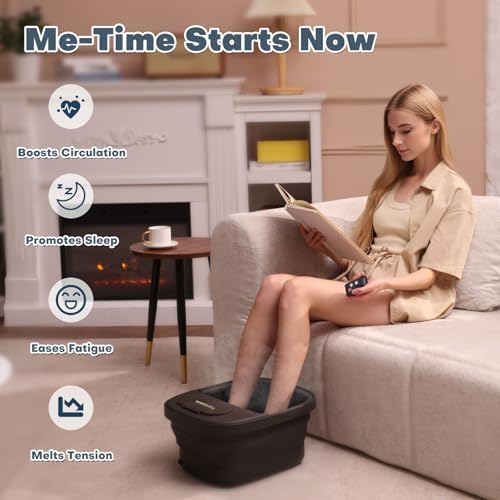 Collapsible Foot Bath, Foot Spa Bath Massager with Heat, Bubble, Remote Control, Temperature Control, 3 Pedicure Attachments, Feet Soaking Tub for Stress Relief