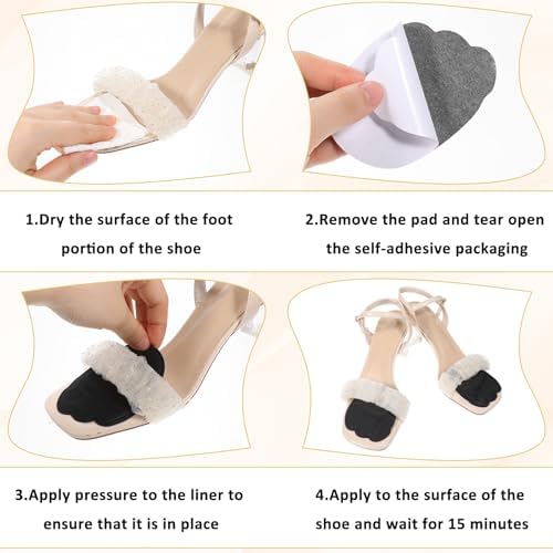 4 Pairs Shoes Inserts for Women Ball of Foot Cushions, Metatarsal Pads, High Heel Non-Sliding Insole, Forefoot Cushion for Metatarsalgia Mortons Neuroma Pain Relief (Black+Light Brown)