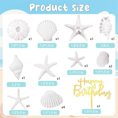 Seashell Cake Toppers 17PCS Starfish Conch Cake Topper Beach Seashell Cake Decorations Under the Sea Ocean Cake Cupcake Decorations for Birthday Baby Shower Wedding Ocean Nautical Theme Party