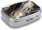 Black White Gold Foil Marble Pill Box 2 Compartment Decorative Metal Pill Case for Pocket Or Purse Travel Portable Medicine Box Pill Container Organizer for Vitamins Fish Oils Supplements