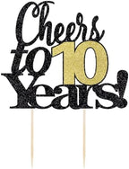 LVEUD Black Font Golden Numbers Cheers to 10 Years Happy Birthday Cake Topper -Wedding,Anniversary,Birthday Party Decorations (10th)