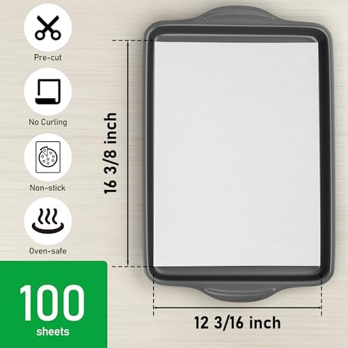 EcoDispose Non-Stick Precut Parchment Paper Baking Sheets Half Pan liner for Bake (12-3/16" x 16-3/8",White,100PCS)