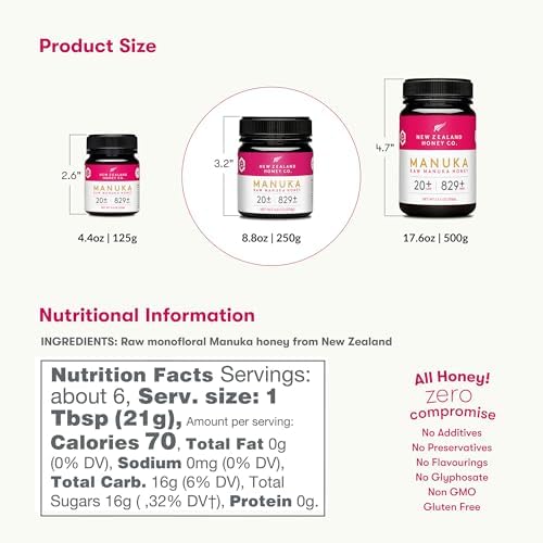 New Zealand Honey Co. Raw Manuka Honey UMF 20+ / MGO 829+ | UMF Certified Raw Medical Grade Honey | 8.8oz