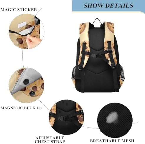 Chocolate Chip Cookies Laptop Backpack for Boys Girls, Bookbag Travel Bag Casual Daypack School Backpack for Students