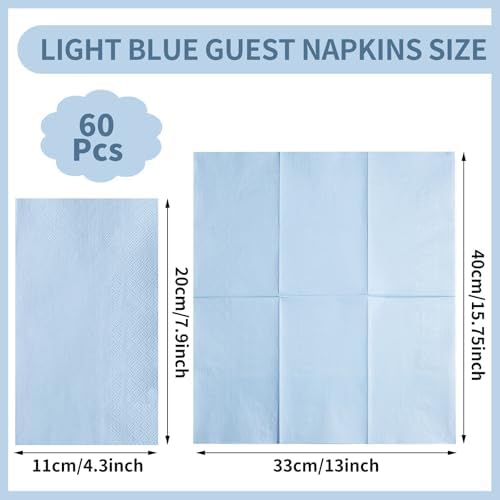 NatNarr 60 Pcs Light Blue Napkins, Disposable Blue Dinner Napkins Decorative Paper Hand Towels for Bathroom Paper Napkin for Wedding, Baby Shower, Bathroom, Kitchen