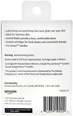 Amazon Basics Women's 5-Blade Razor Refills for Smooth Close Comfortable Shave, Moisturizing, Fits Venus Handles, 6 Cartridges