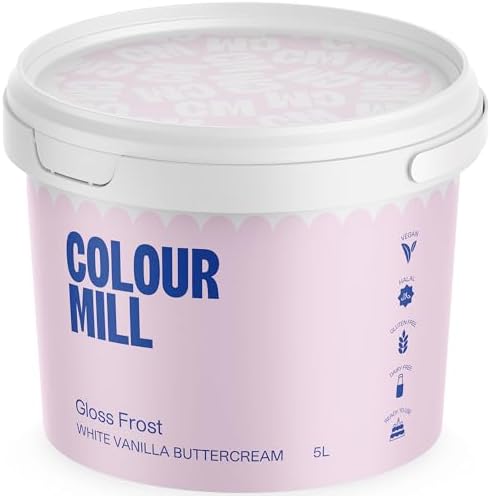 Colour Mill Swiss-Meringue Style Buttercream Frosting – High Gloss Vegan Icing for Cakes & Cupcakes – Designed for Oil-Based Coloring & Smooth Finishes - 5 Liter (11 LBS) White