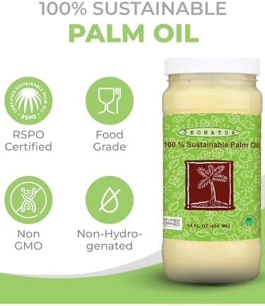 100% Sustainable Palm Oil | RSPO Certified |Food Grade | Not Hydrogenated | For cooking, baking and soap making -14 Fl Oz