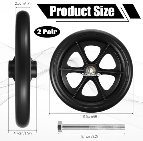 4 Pack 8 Inch Walker Wheels Replacement, Solid Wheelchair Front Wheels Anti-Slip Rollator Replacement Wheel Durable and Quiet Wheel Hub for Wheelchairs Rollators Walkers