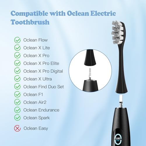 6 Pack Replacement Brush Heads Compatible With Oclean Electric Toothbrush for Spark, Flow, X Pro, X Elite, X Digital, X Lite, X10, X Ultra, Air2, F1 (Black)