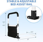 Bed Rail for Elderly Adults Safety, 90° Foldable Bed Assist Bar with Adjustable Height, Flat Base Fits Under Mattress, 300 lbs Capacity Bedside Support Handle for Seniors