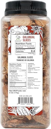Soeos Galangal Slices 6 Ounces, Non-GMO Verified, Kosher, Great Galangal - Alpinia Galanga, Perfect for Tom Yum and Tom Kha Soups, Authentic Product of Vietnam, Sliced Dried Galangal Root, 6oz.