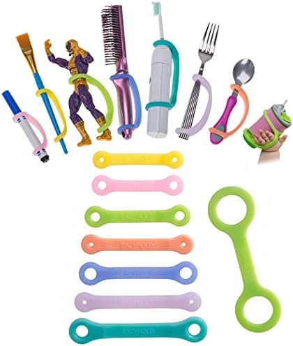 EazyHold, Silicone Adaptive Aids, Non-Slip Handles, Hand Tremors, Arthritis, Limited Hand Mobility, Poor Grip, Limb Loss, Cerebral Palsy, Stroke. with Sippy Cup Holder Strap (All Ages 8 Pack)