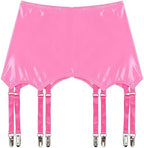 Suspender Belt Latex Ladies Wet Look Patent Leather Mini Skirts Garters with Metal Clips Costume