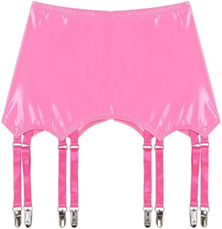 Suspender Belt Latex Ladies Wet Look Patent Leather Mini Skirts Garters with Metal Clips Costume