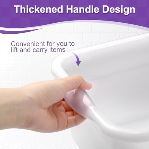 Honeydak 3 Pack Dish Pans for Kitchen Sink, 12 Quart Plastic Wash Basins Tub and Foot Bath for Soaking Feet, Rectangular White Wash Bucket for Washing Storage Cleaning Hospital Laundry Supplies