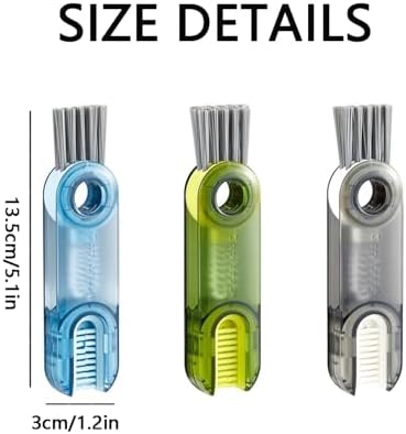 3PCS 3-in-1 Bottle Cleaning Brush Set with U-Shaped Silicone Head, Multi-Purpose Cup Scrubber & Gap Brush for Water Bottles, Lids, Tumblers and Kitchen Use (Multicolored)
