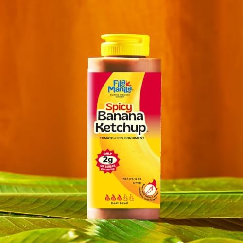 FilaManila Spicy Banana Ketchup, No Tomato Condiment Filipino Sauce & Condiment, Sweet and Spicy Banana Ketchup – 12 Ounce Resealable Bottle, Award-Winning, Vegan, No MSG, Gluten Free, Dairy Free (1 Pack)