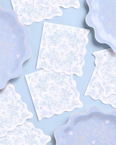 xo, Fetti Something Blue Napkins - 3-ply, 25 pcs | Bachelorette Decorations, Engagement Supplies, Bridal Shower, Cocktail Decor, Bach Party Tableware