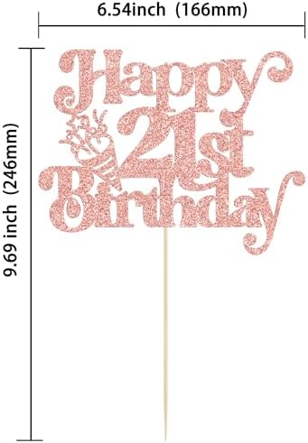 Gyufise 1Pc Happy 21st Birthday Cake Topper Glitter Happy Birthday Cake Pick Cheers to 21 Years for 21st Anniversary Wedding Party Cupcake Decorations Supplies Rose Gold
