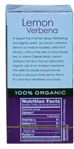 Garden of the Andes Herbal Organic Decaf Lemon Verbena Hot Tea Bags, 0.9 oz, 20 Tea BagCount