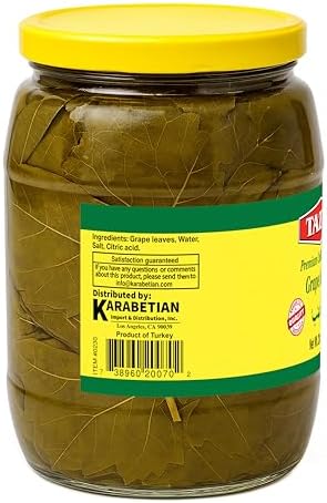 TAZAH California Style Turkish Grape Leaves in Jar – Vegan & Vegetarian – Perfect for Dolmas (Stuffed Grape Leaves) – Tender & Delicious – Net 32oz (Drained 16oz)