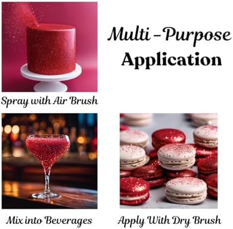 Dazzle Dust Edible Glitter Sprinkles for Cake Decorating, Drinks, Cookie, Icing, Dessert Decorations, Sparkly Luster, Food-Grade, Vegan, Gluten Free, Kosher, Bulk 10g, Red